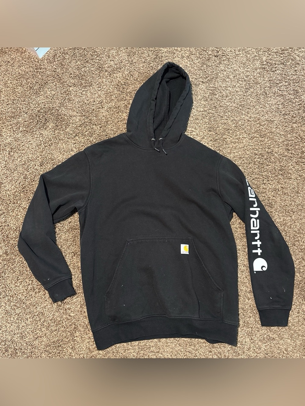 Carhartt Men’s Black Crewneck Hoodie with White Sleeve Logo